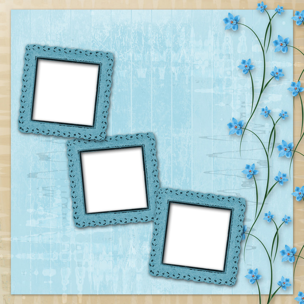 Grunge paper frame with beautiful blue orchids - Φωτογραφία, εικόνα