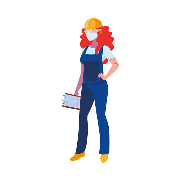 teollinen työntekijä nainen yllään kasvonaamio
 - Vektori, kuva