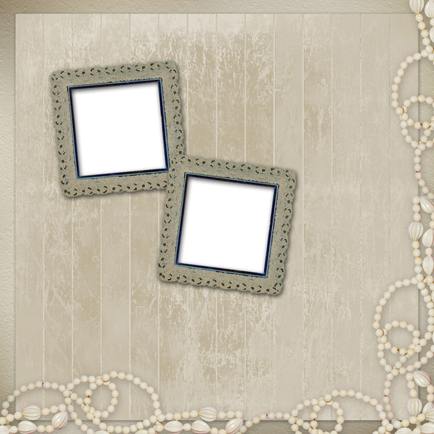 Grunge frame with beautiful necklace and beads - Φωτογραφία, εικόνα