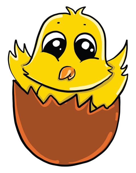 Цыпленок в яичной скорлупе, иллюстрация, вектор на белом фоне
 - Вектор,изображение