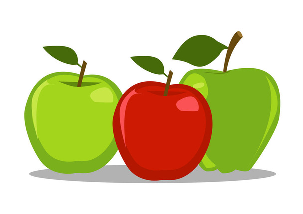 векторная иллюстрация красного и зеленого яблока
 - Вектор,изображение
