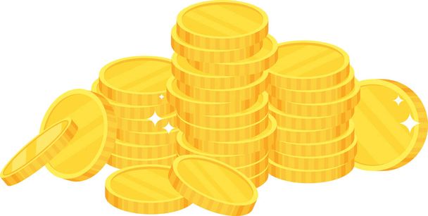 Coins. Heap of gold dollars. Flat vector cartoon illustration. - ベクター画像