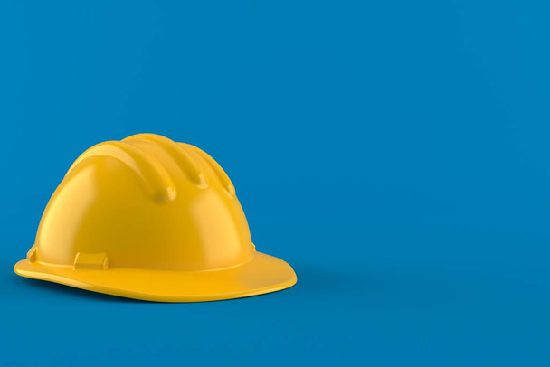 Yellow hardhat isolated on blue background. 3d illustration - Foto, afbeelding
