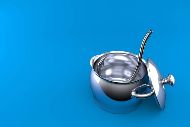 Vishaak in keukenpot geïsoleerd op blauwe achtergrond. 3d illustratie - Foto, afbeelding