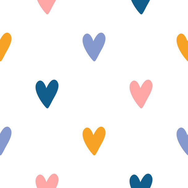 Cute childish hearts hand drawn seamless vector fill. Cute childish drawing. Baby wrapping paper, textile, vector illustration - Vektor, kép