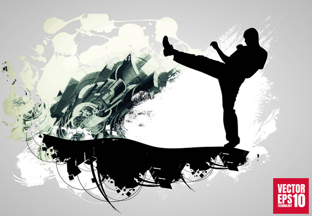Genç erkek karate savaşçısı. Sağlıklı bir yaşam tarzı. Dövüş sanatları. Vektör - Vektör, Görsel