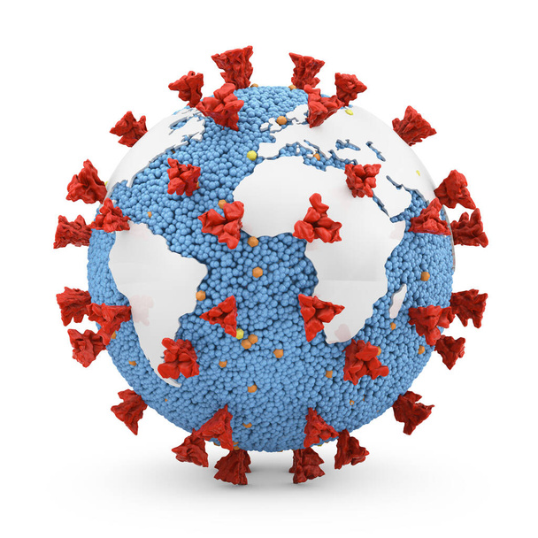 Coronavirus covid-19 con i continenti del pianeta terra. rendering 3d
. - Foto, immagini