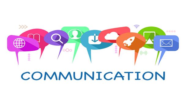 Ilustración del concepto de comunicación Comunicación con burbujas del habla o vector interactivo del habla
 - Vector, Imagen