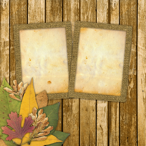 Old grunge frame on the abstract background with autumn leaves - Foto, Imagem