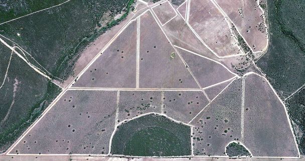 contrasts, tribute to Picasso, abstract photography of the Spain fields from the air, aerial view, representation of human labor camps, abstract expressionism, abstract naturalism, - Photo, Image