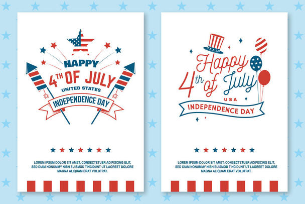 Set of Vintage 4th of july poster, flyer, template, card, fourth of July felicitation classic postcard. Independence day greeting card. Patriotic banner for website template. Vector illustration. - ベクター画像