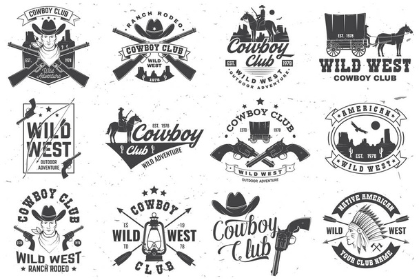 Cowboy club badge. Ranch rodeo. Vector. Concept for shirt, logo, print, stamp, tee with cowboy and shotgun. Vintage typography design with wild west and western rifle silhouette. - Vector, Image