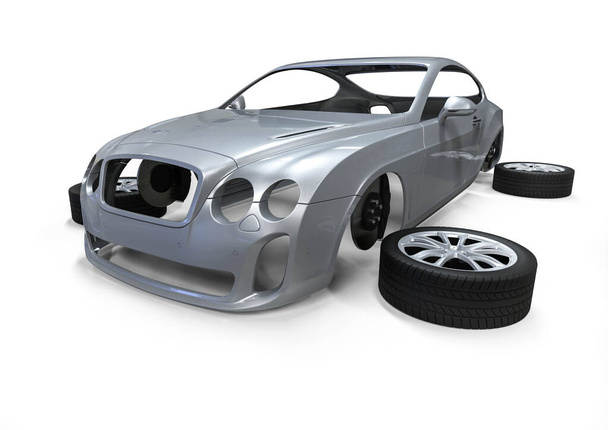 3D-Renderbild eines Autos mit sichtbaren Schäden - Foto, Bild