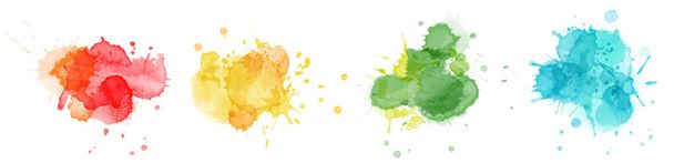 Color splashing hand drawn watercolor colorful set. Stain artistic vector used as being an element in the decorative design of background, brochure, poster, card, cover, banner. - Vettoriali, immagini