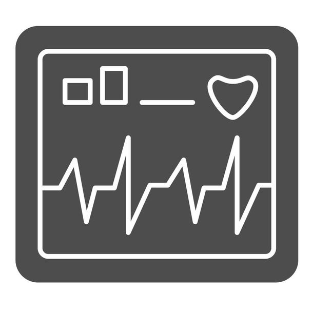 Monitor screen displays heart rate solid icon, Healthcare concept, cardiogram device sign on white background, electrocardiogram with heart pulse icon glyph style for web. Vector graphics. - Vector, Image