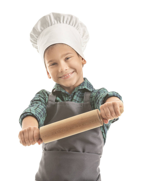 Portrait of little chef on white background - Foto, afbeelding