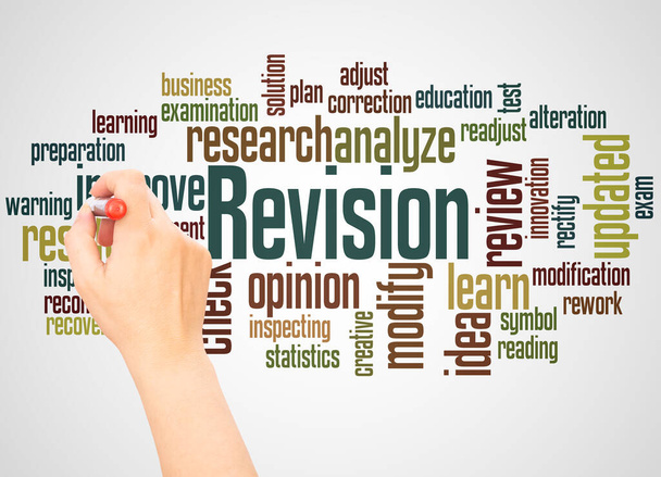 Revision word cloud hand writing concept on white background. - Photo, Image