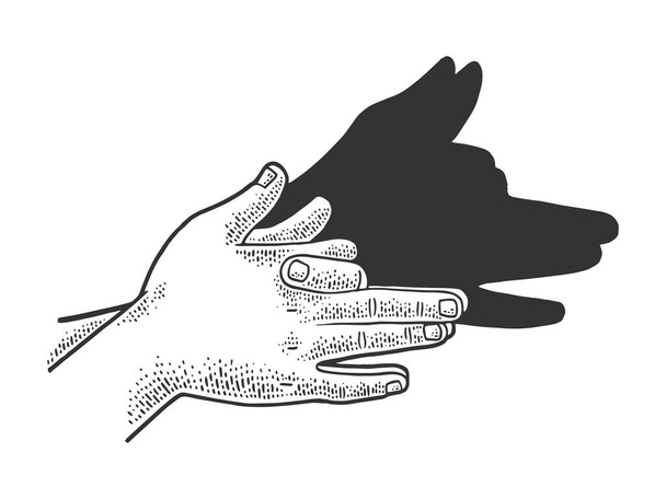 Dog shadow by hands sketch engraving vector illustration. T-shirt apparel print design. Scratch board imitation. Black and white hand drawn image. - Вектор, зображення