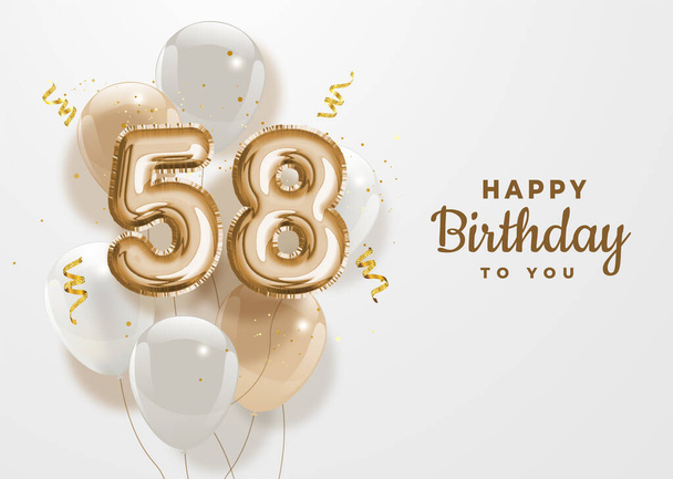 58. yaş günün kutlu olsun altın folyo balonu. 58. Yıl dönümü logo şablonu konfetiyle kutlanan 58. Vektör deposu. - Vektör, Görsel