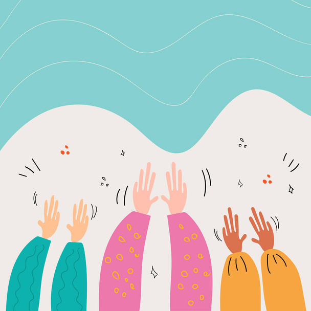 Human hands, applause, clapping ovation in doodle flat style. Vector hand drawn stock illustration of greeting. Crowd, party, sale, business concept ets. - Διάνυσμα, εικόνα