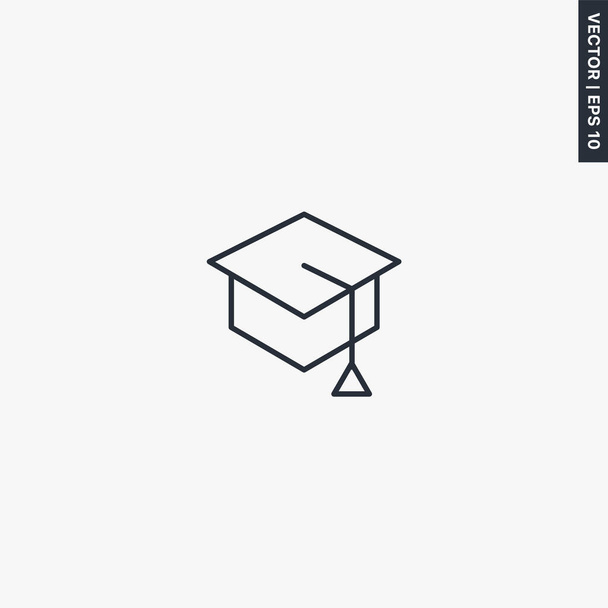 Graduate hoed, lineaire stijl teken voor mobiele concept en web design. Symbool, logo illustratie. Pixel perfecte vectorafbeeldingen - Vector, afbeelding