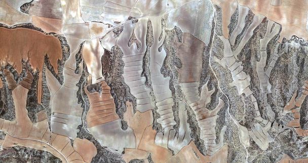 річкові молюски, присвячені Пікассо, абстрактні фотографії полів Іспанії з повітря, вигляд з повітря, зображення людських трудових таборів, абстрактний експресіонізм, абстрактний натуралізм., - Фото, зображення