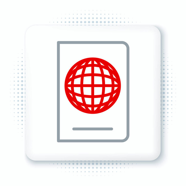 Paszport liniowy z ikoną danych biometrycznych izolowaną na białym tle. Dokument identyfikacyjny. Kolorowy koncept. Wektor - Wektor, obraz