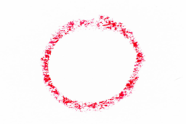 Desenho de pastel de óleo de cor vermelha em círculo ou forma redonda no fundo do papel branco - Foto, Imagem