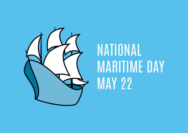 Εθνική Ημέρα Ναυτιλίας διάνυσμα. Ένα παλιό ιστιοφόρο. Ιστιοπλοϊκό διάνυσμα. Διανυσματική εικόνα σκάφους. Maritime Day Poster, 22 Μαΐου. Σημαντική μέρα - Διάνυσμα, εικόνα