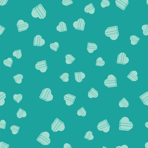 Green Candy in heart shaped box icon isolated seamless pattern on green background. Valentines Day.  Vector Illustration - Vector, Image