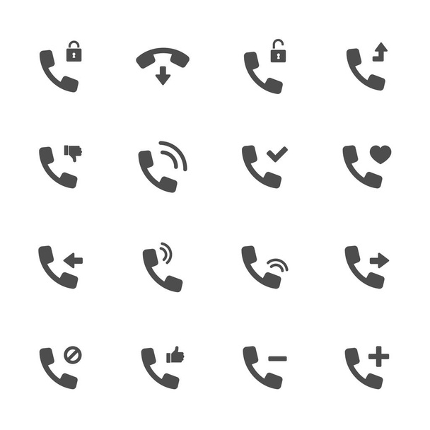Bel en verbind platte pictogrammen in grijs. Set van 16 stuks - Vector, afbeelding