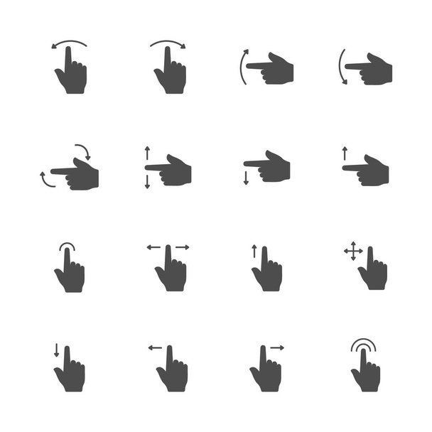Touch pad gestos iconos planos en gris. Set de 16 piezas
. - Vector, imagen