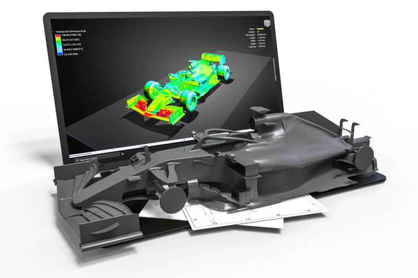3D vykreslování obrázek představující počítačem podporovaný design závodního vozu - Fotografie, Obrázek