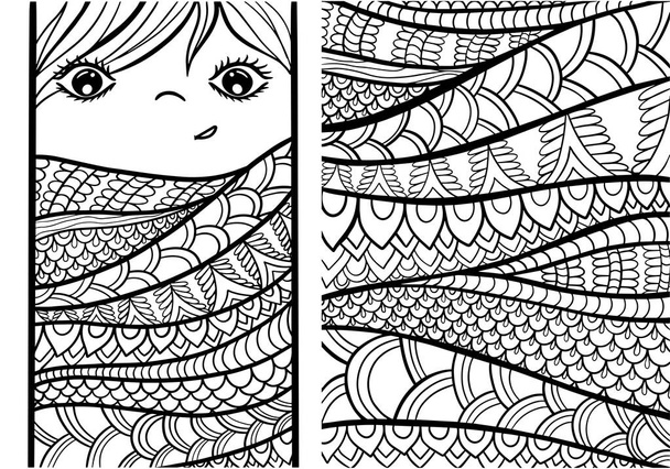 zbarvení kniha chlapec ornament antistress vektor obrys tah retro doodle černé a bílé pozadí abstraktní monochromatický strana kryt design banner pro děti a dospělé - Vektor, obrázek
