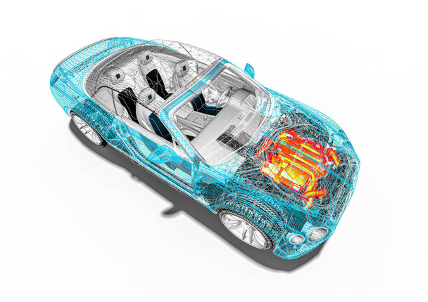 3D render kép képviselő luxus autó drótkeretben / Wire Frame SUV - Fotó, kép