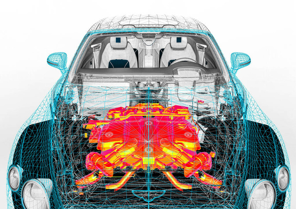3D vykreslování představující luxusní automobil v drátěném rámu / rámeček drátu SUV - Fotografie, Obrázek