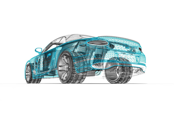 3D vykreslování představující luxusní automobil v drátěném rámu / rámeček drátu SUV - Fotografie, Obrázek