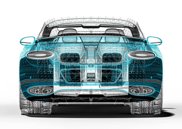 Imagem de renderização 3D representando um carro de luxo em quadro de arame / Wire Frame SUV
 - Foto, Imagem