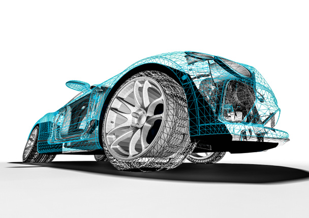 Imagem de renderização 3D representando um carro de luxo em quadro de arame / Wire Frame SUV
 - Foto, Imagem
