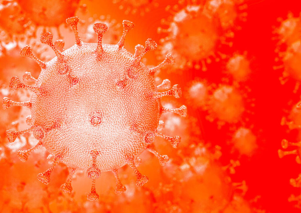 Corona virüsü ya da covid 19 olarak bilinen bir mikroorganizmayı temsil eden 3D görüntüleme - Fotoğraf, Görsel