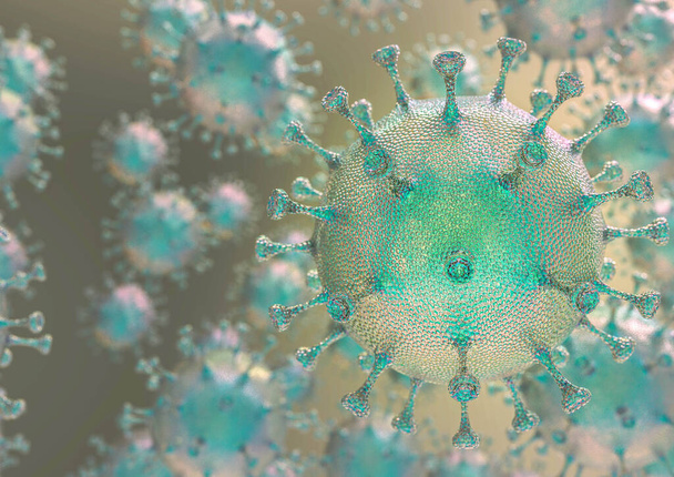 Representación 3D que representa un microorganismo conocido como virus de la corona o covid 19
 - Foto, Imagen