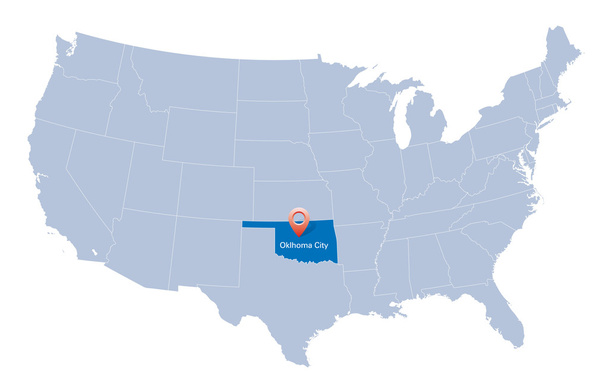 Karte der USA mit dem Hinweis auf den Zustand des Oklahoms - Vektor, Bild