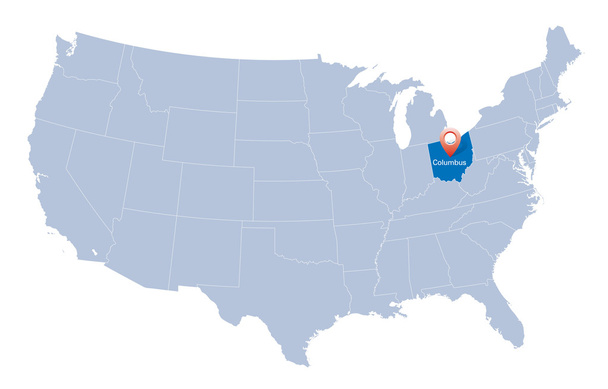 Карта США с указанием штата Огайо
 - Вектор,изображение