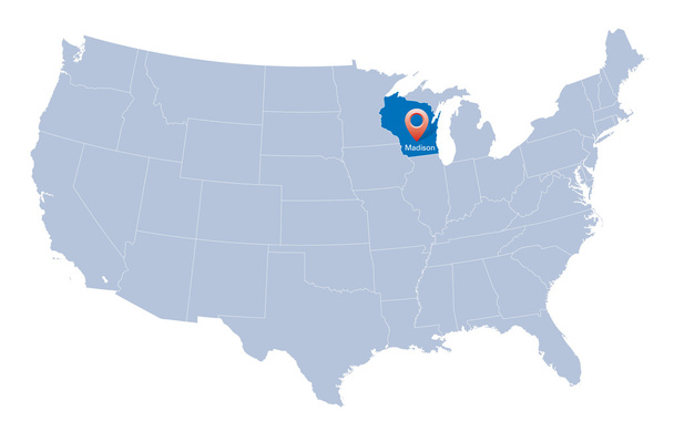 Карта США с указанием штата Висконсин
 - Вектор,изображение
