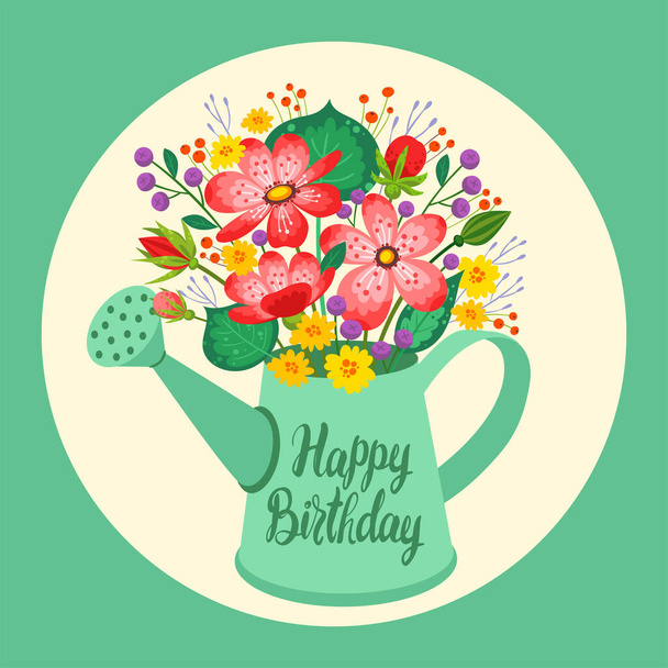 Happy birthday flat vector postcard, greeting card template - ベクター画像