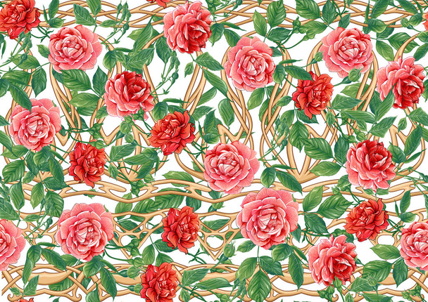 Seamless pattern with roses flowers - Vector, Image