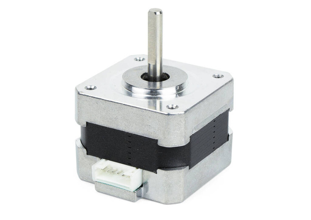Electrical stepping or stepper motor isolated on white background with clipping path. NEMA standard flange motor for driving axes of CNC machines. - Photo, Image