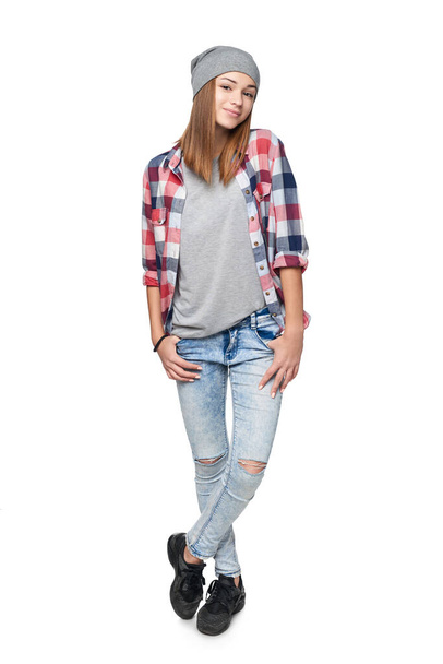 Smiling relaxed teen girl standing in full length - Fotografie, Obrázek