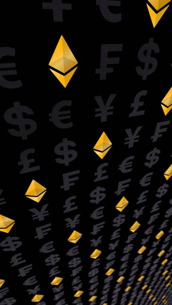 Ethereum classic and currency on a dark background. Digital crypto currency symbol. Business concept. Market Display. 3D illustration - Fotoğraf, Görsel