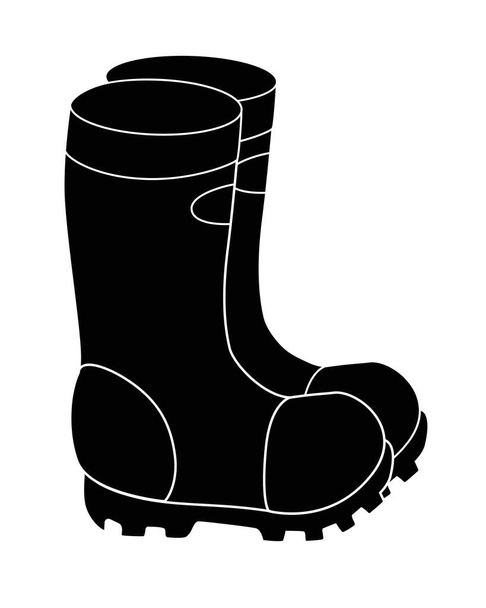 Silhouette of rubber boots. Garden rubber boots - vector black silhouette for logo or pictogram. Badge or icon Rain boots. Gardening. - Vettoriali, immagini